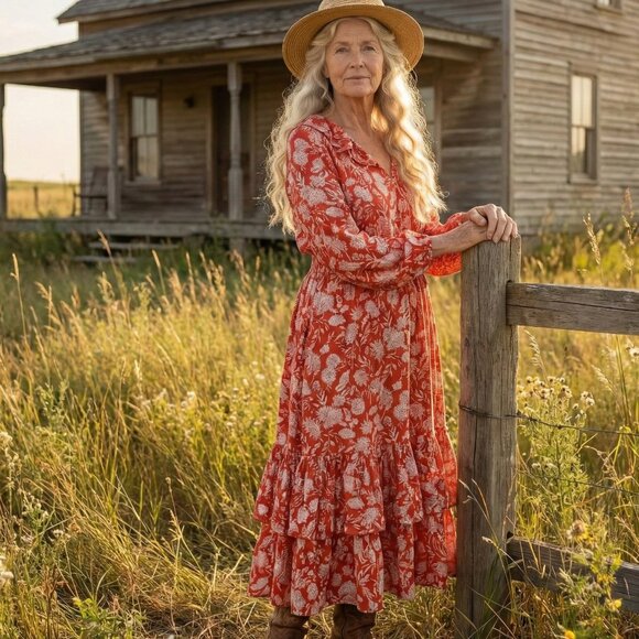 🧡 NWT Universal Thread Orange Floral Smocked Tiered Dress L 🧡 - Picture 1 of 8